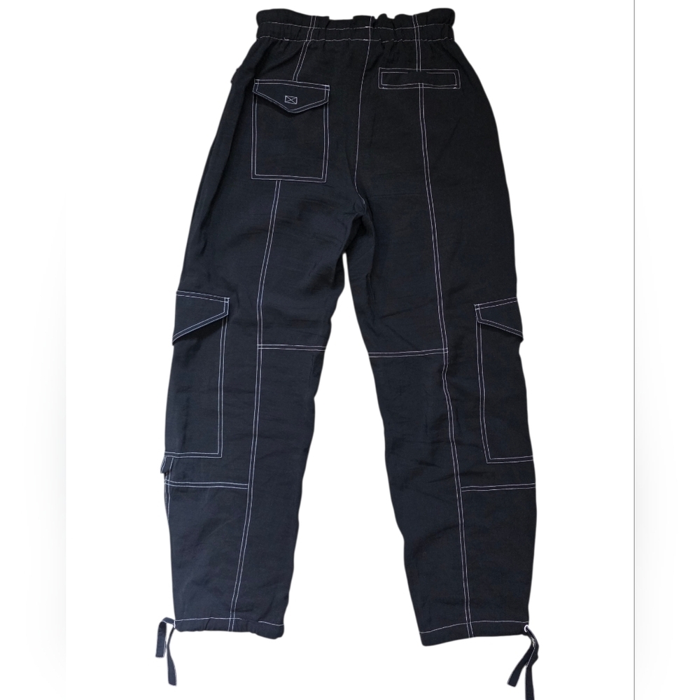 GANNI Wide Leg Cargo Pants Black with White Stitching Size 38 - Picture 4 of 11